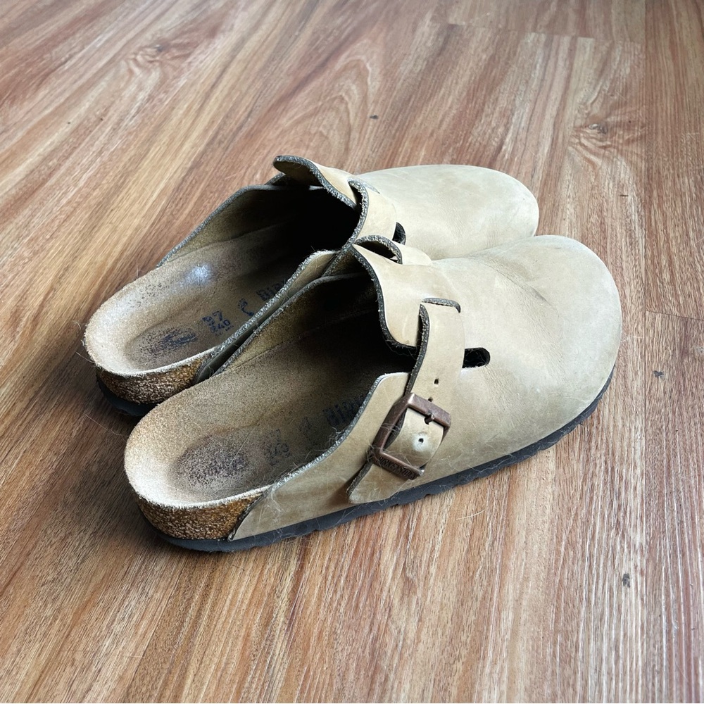 Birkenstock Boston Oiled Leather Clogs in Taupe